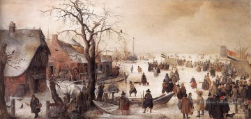 Scène d’hiver sur un canal Hendrick Avercamp Peinture à l'huile